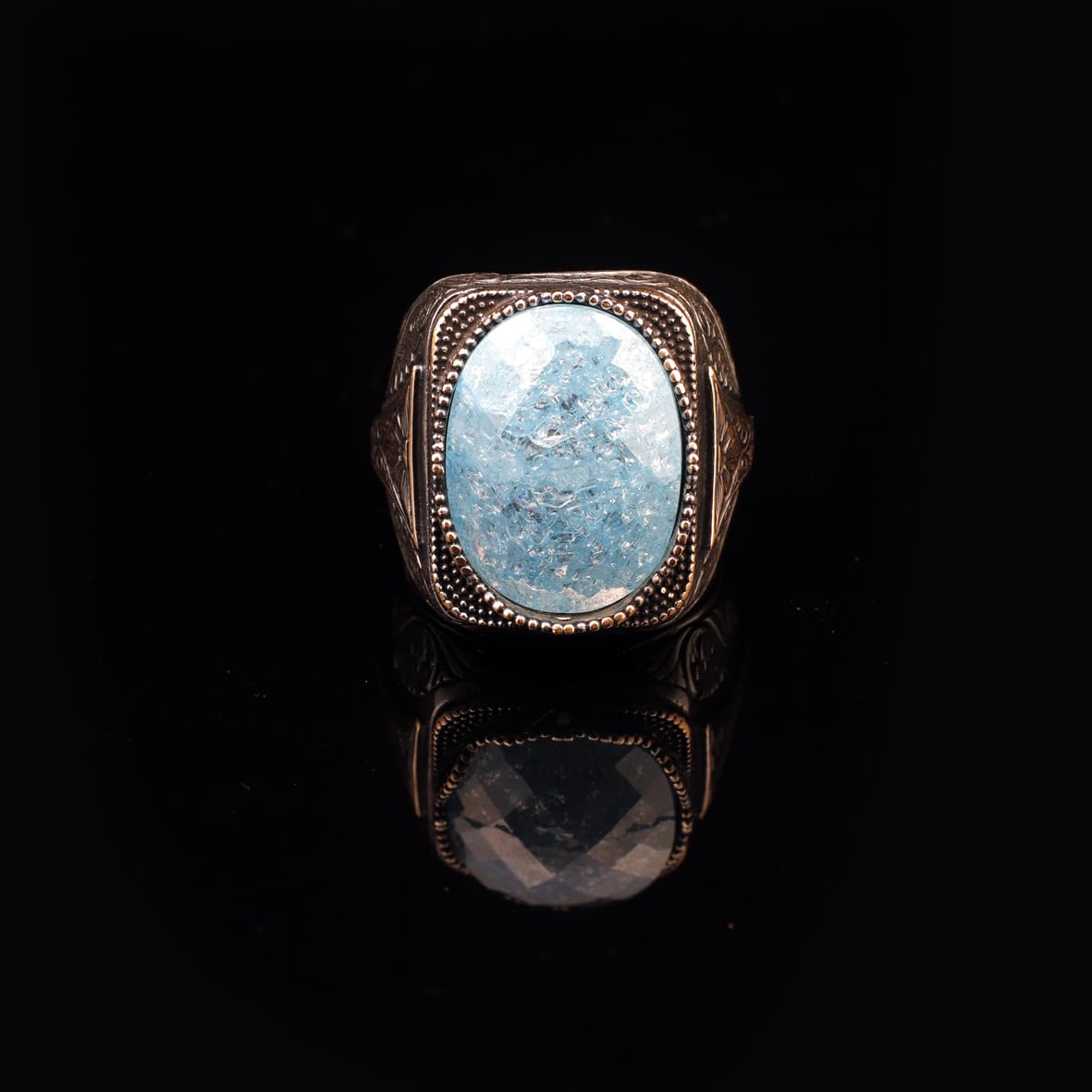 Vintage Handmade 925 Sterling Silver Men's Aquamarine Ring - 925 Sterling Silver Rings for Men - Handcrafted Ring for Men
