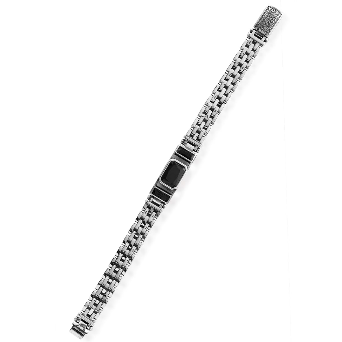 Onyx Gemstone Vintage Bracelet – Made to Order Handmade Sterling Silver Chain Bracelet for Men – Hand-Engraved Gothic Personalize Bracelet with Gift Silver Polishing Cloth