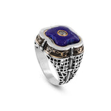 Lapis Lazuli Ring with White Sapphire Accent - Handcrafted Vintage Men's Sterling Silver Sword Gemstone Ring with Micro Stone Detail and Silver Polishing Cloth Gift — image 1