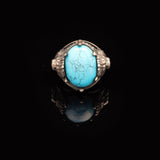 Men's Genuine Turquoise Lion Signet Ring - Vintage 925 Sterling Silver Oval Gemstone Statement Ring - Handmade Polished Engagement Ring with Custom Engraving — image 3