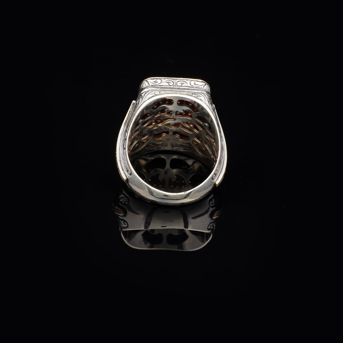 Vintage White Sapphire Micro Stone Ring - 925 Sterling Silver Men's Polished Gemstone Statement Ring