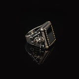 Vintage Lion Signet Onyx Ring with Sword Detail – Handmade Gemstone Sterling Silver Ring for Men — image 4