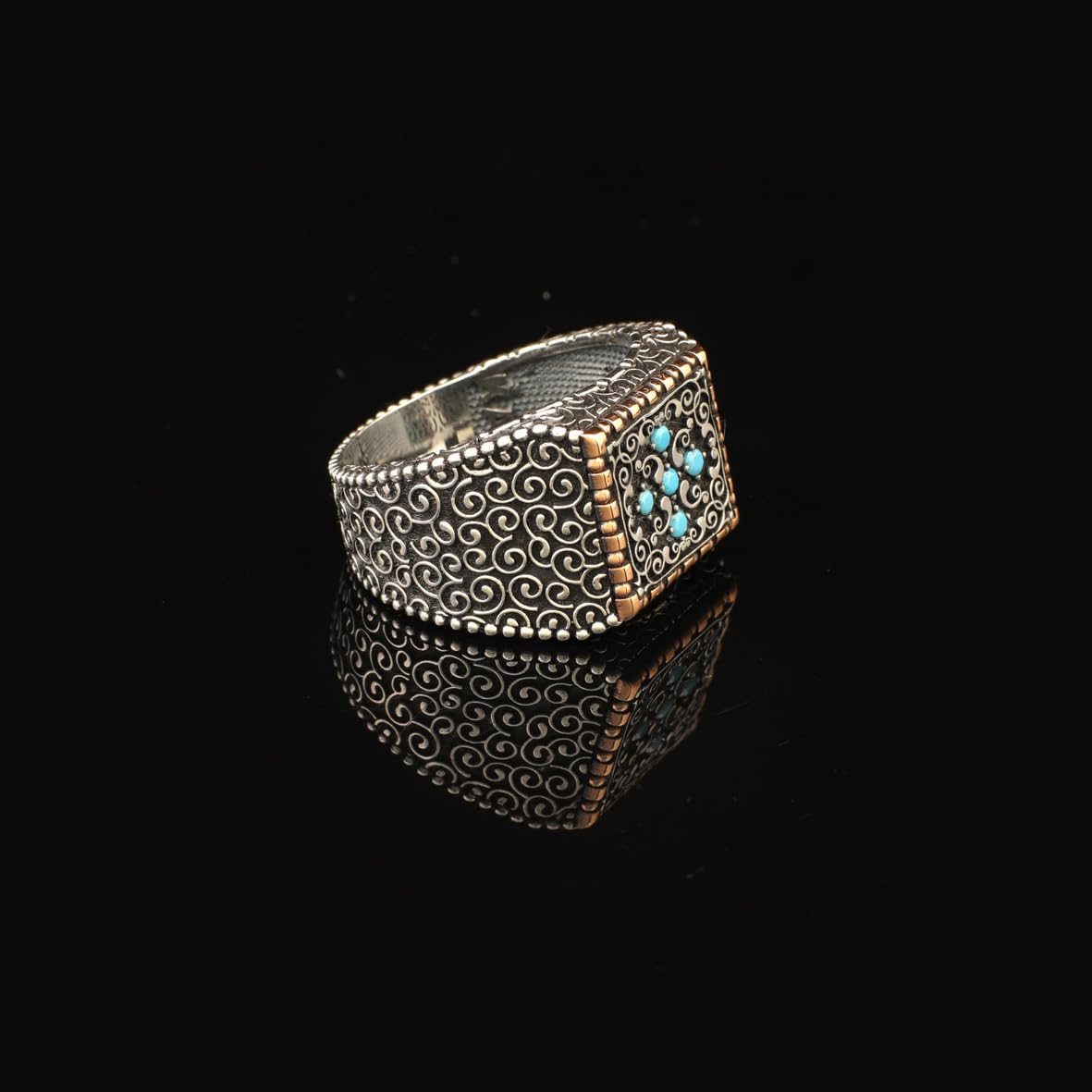 Cross Ring Micro Turquoise Ring Signet Ring Pinky Ring Vintage 925 Sterling Silver Promise Engagement Gemstone Ring Gift for Husband
