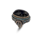 Black Onyx Ring with Micro Turquoise Stone – Large Oval Vintage Men’s Ring in Polished 925 Sterling Silver — image 1