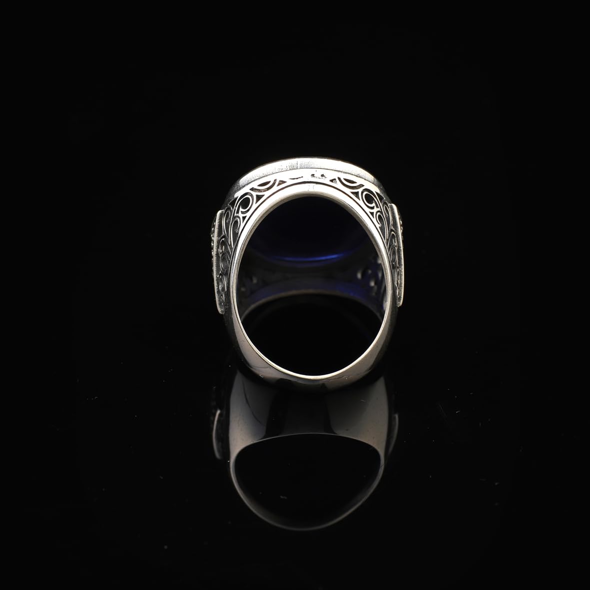 Sapphire Ring for Men – Large Chunky Silver Ring with Micro Sapphire Stone