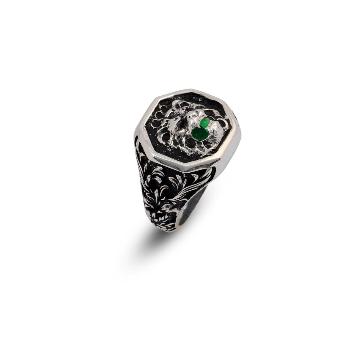 Handmade Vintage Lion Signet Pinky Ring - 925 Sterling Silver Men's Engagement Ring with Micro Jade Gemstone