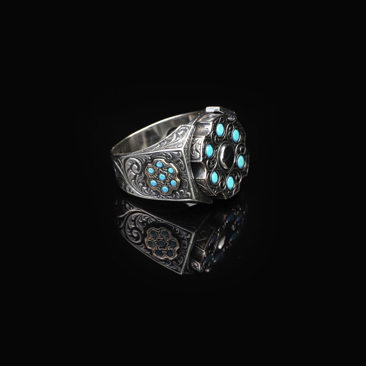 925 Sterling Silver Turquoise Ring - Men's Rotating Ottoman Jewelry - 925 Sterling Silver Ottoman Turquoise Ring - Birthday Gifts