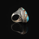 Special Turquoise Men’s Ring with Large Oval Stone – Vintage 925 Sterling Silver Ring — image 5