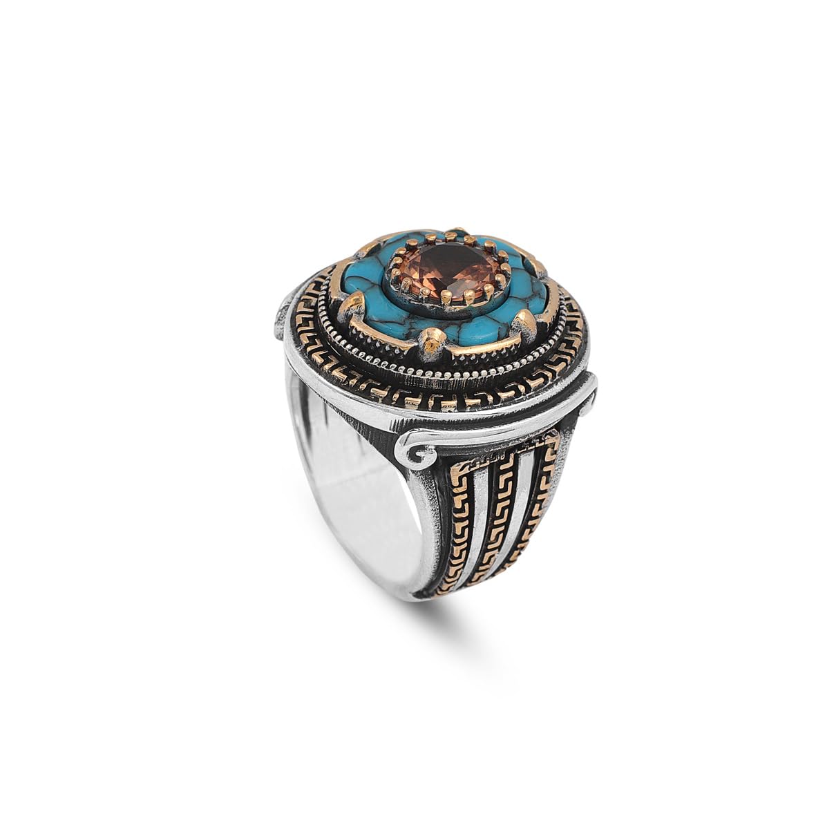 925 Sterling Silver Rotating Ring with Turquoise and Tiger Eye - Ottoman Inspired Men's Jewelry - Birthday Gifts
