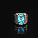 Mens Aquamarine Ottoman Ring – Handmade Sterling Silver Vintage Gemstone Engagement Ring with Custom Engraving and Gift Silver Polishing Cloth — image 3