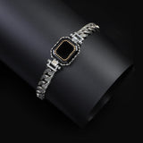 Made to Order Personalized Gothic Vintage Pattern 925 Sterling Silver Chain Bracelet for Men with Onyx Gemstone - Hand-Engraved Handmade Bracelet — image 2