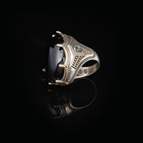 Vintage Men's Handmade Onyx Ring with Oval Gemstone - Large Ottoman Style 925 Sterling Silver Band - Includes Silver Polishing Cloth Gift — image 5