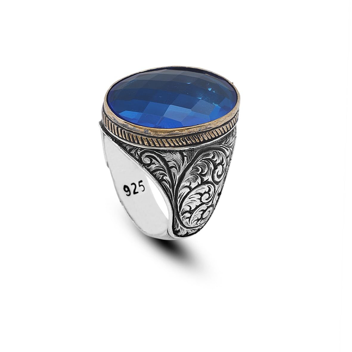 "Handmade Vintage Men's Ring with 925 Sterling Silver and Gemstone - Unique Jewelry Piece - Ring with Silver Polishing Cloth Gift