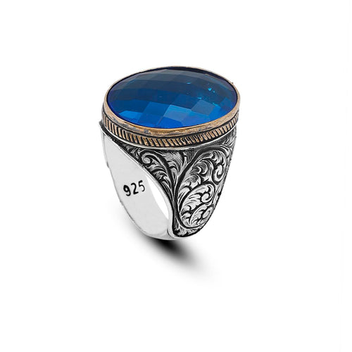 "Handmade Vintage Men's Ring with 925 Sterling Silver and Gemstone - Unique Jewelry Piece - Ring with Silver Polishing Cloth Gift