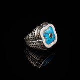 Genuine Turquoise Men's Ring with Micro Onyx Accent - Handmade Vintage Sword Design 925 Sterling Silver Jewelry for Men - Includes Silver Polishing Cloth Gift — image 3