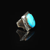 Handmade Turquoise Large Ring with Oval Stone - Vintage Ottoman Men's 925 Sterling Silver Gemstone Ring - Silver Polishing Cloth Gift — image 4