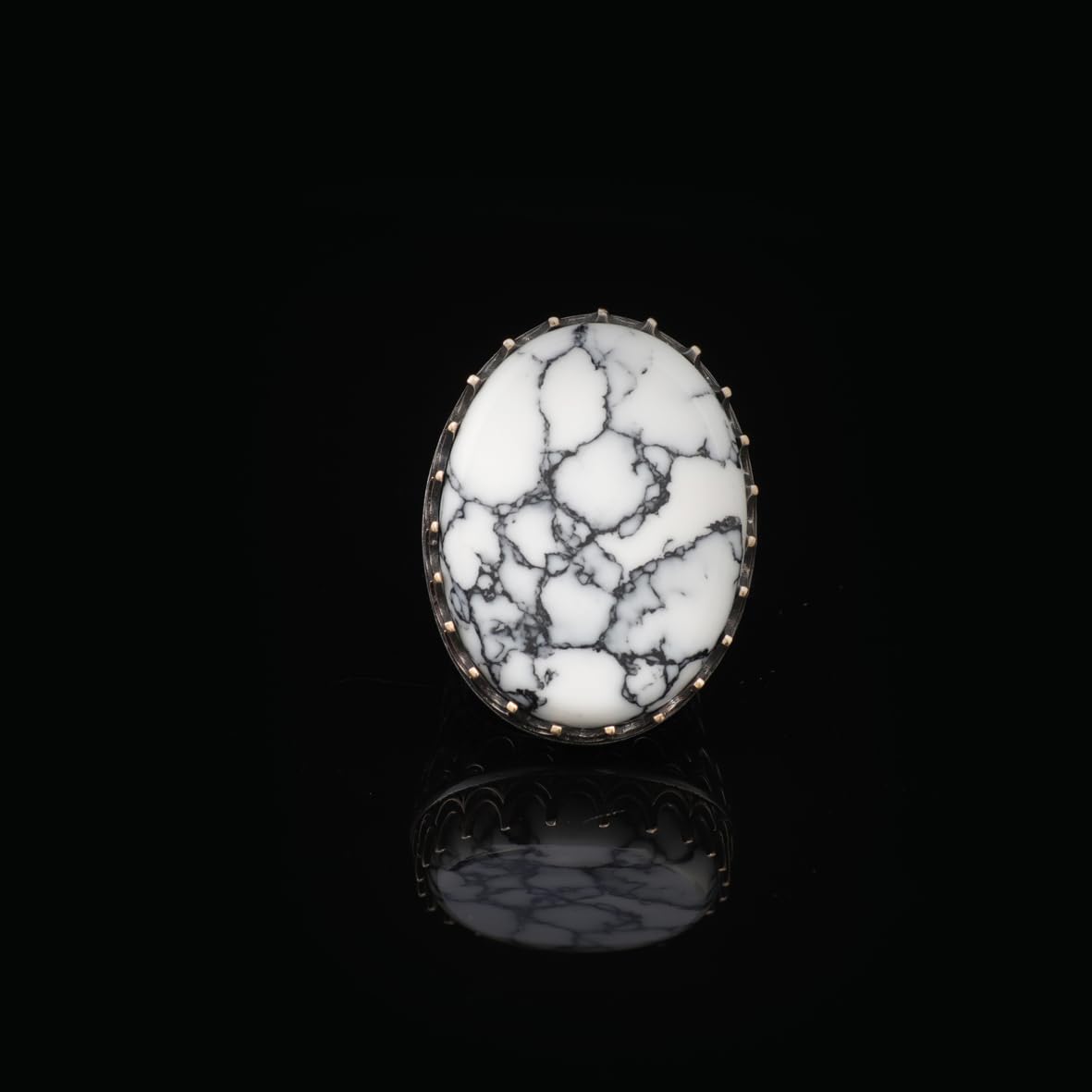 White Turquoise Oval Stone Ring - Large Gemstone Ring