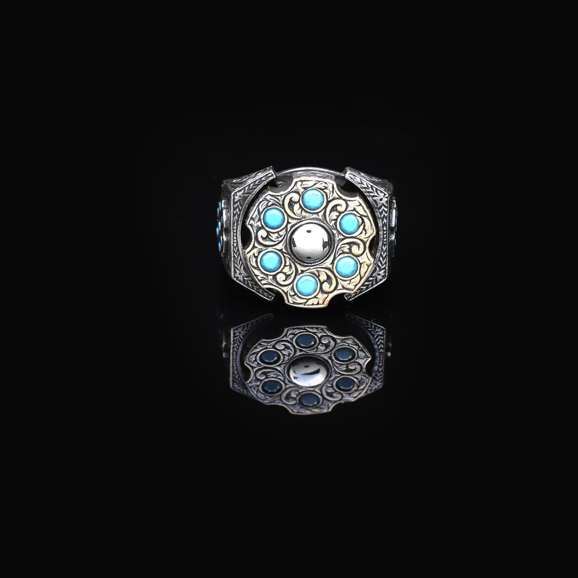 925 Sterling Silver Turquoise Ring - Men's Rotating Ottoman Jewelry - 925 Sterling Silver Ottoman Turquoise Ring - Birthday Gifts