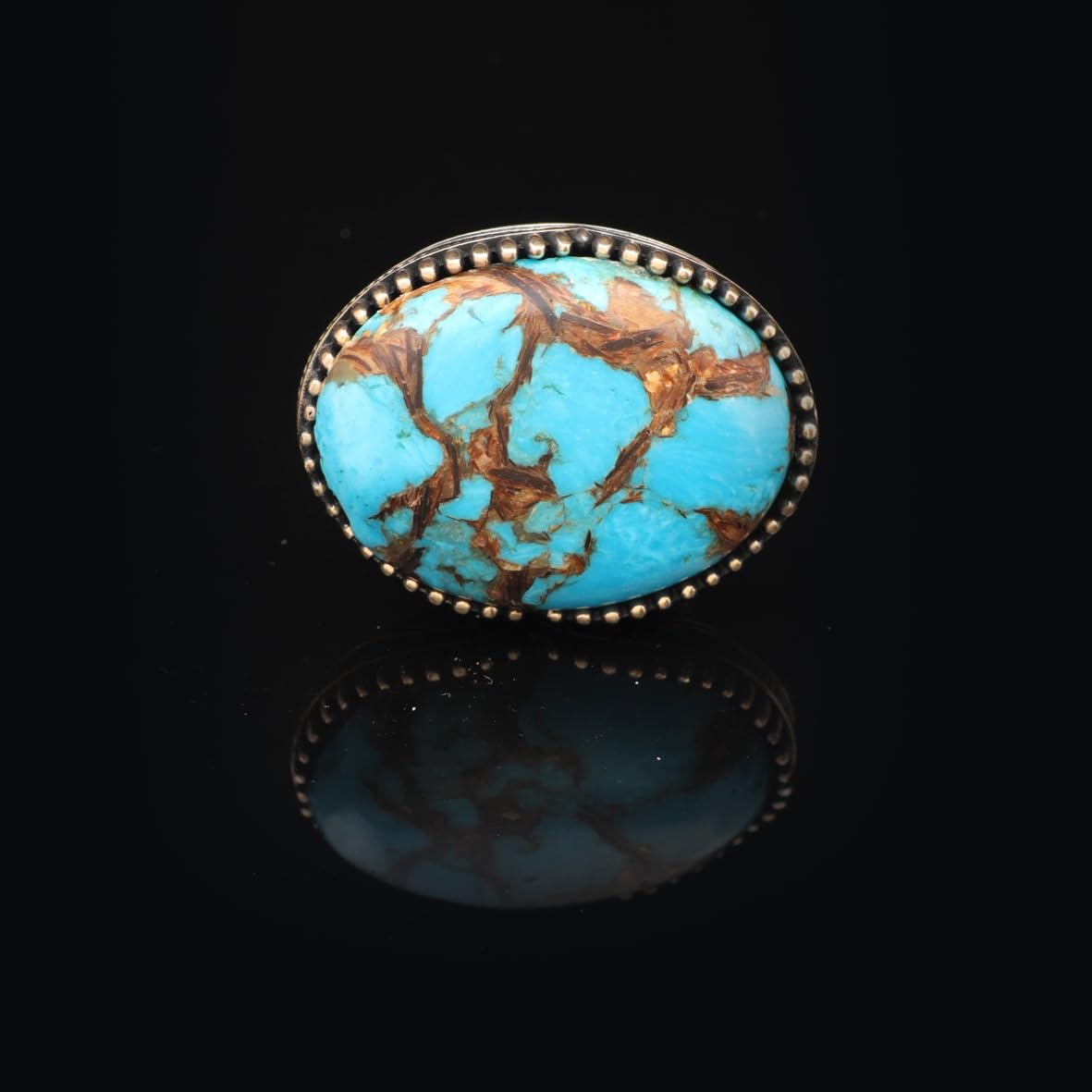 Special Turquoise Men’s Ring with Large Oval Stone – Vintage 925 Sterling Silver Ring