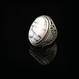 Mens White Turquoise Ring – Chunky Sterling Silver Ring with Micro Sapphire — image 4