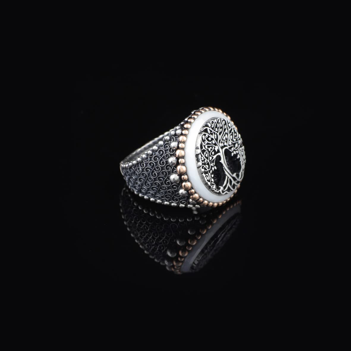 Mother of Pearl Gemstone Handmade Mens Ring