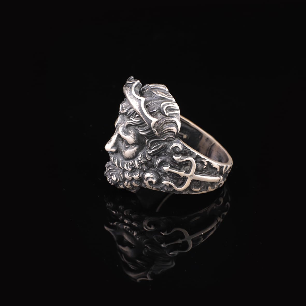 Handmade 925 Sterling Silver Poseidon Mythology Ring - Men's Jewelry