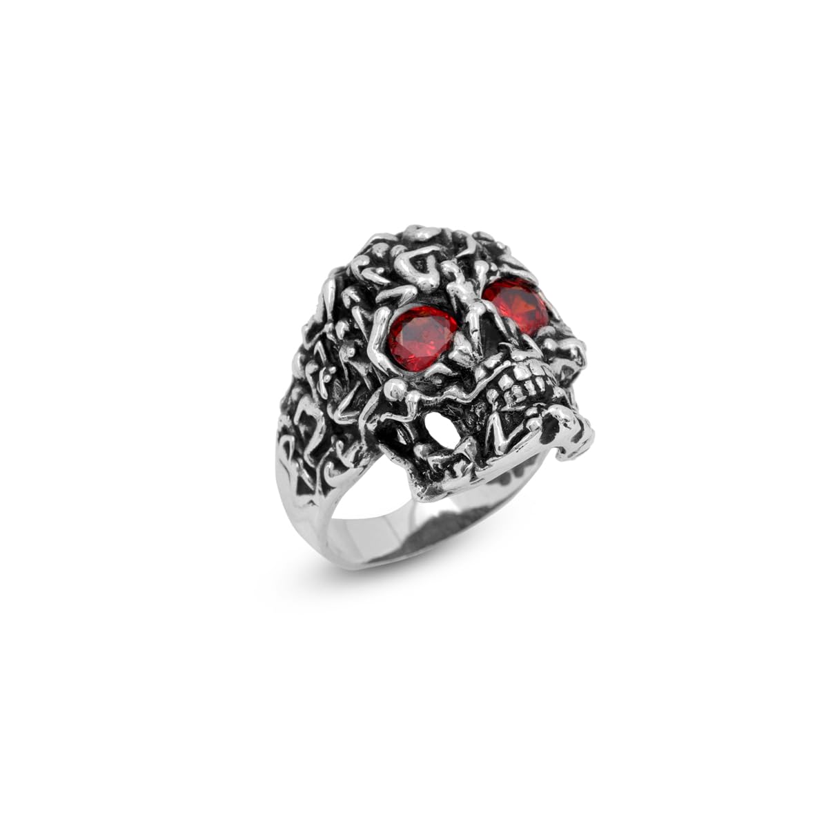 Handmade Vintage Skull Ring with Garnet Stone - Polished 925 Sterling Silver Men's Ring
