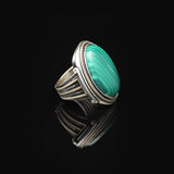Vintage Malachite Oval Stone Ring for Men - Large 925 Sterling Silver Turkish Handmade Polished Engagement Ring with Silver Polishing Cloth Gift — image 4