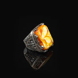 Vintage Large Squeezing Amber Axe Ring for Men - 925 Sterling Silver Turkish Handmade Polished Engagement Ring with Silver Polishing Cloth Gift — image 4