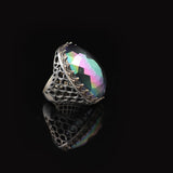 Mystic Topaz Ring - Oval Stone Large Gemstone Ring Men Vintage Ottoman Handmade 925 Sterling Silver Rings with Silver Polishing Cloth Gift — image 4