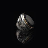 Men's Black Onyx and Micro Sapphire Chunky Sterling Silver Ring — image 4