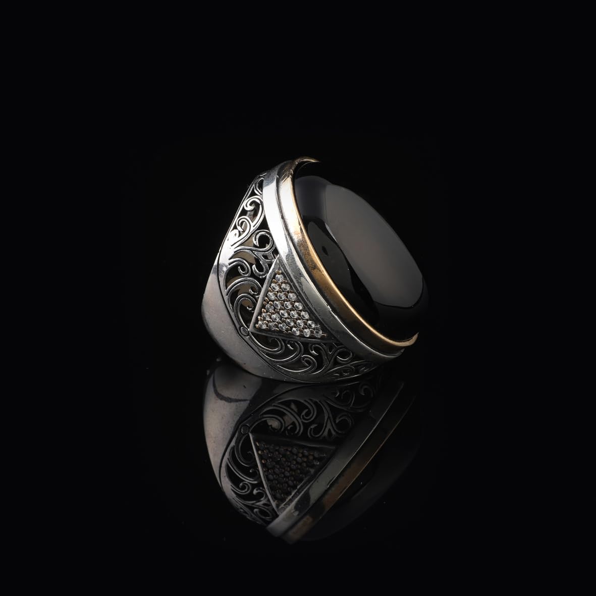 Men's Black Onyx and Micro Sapphire Chunky Sterling Silver Ring