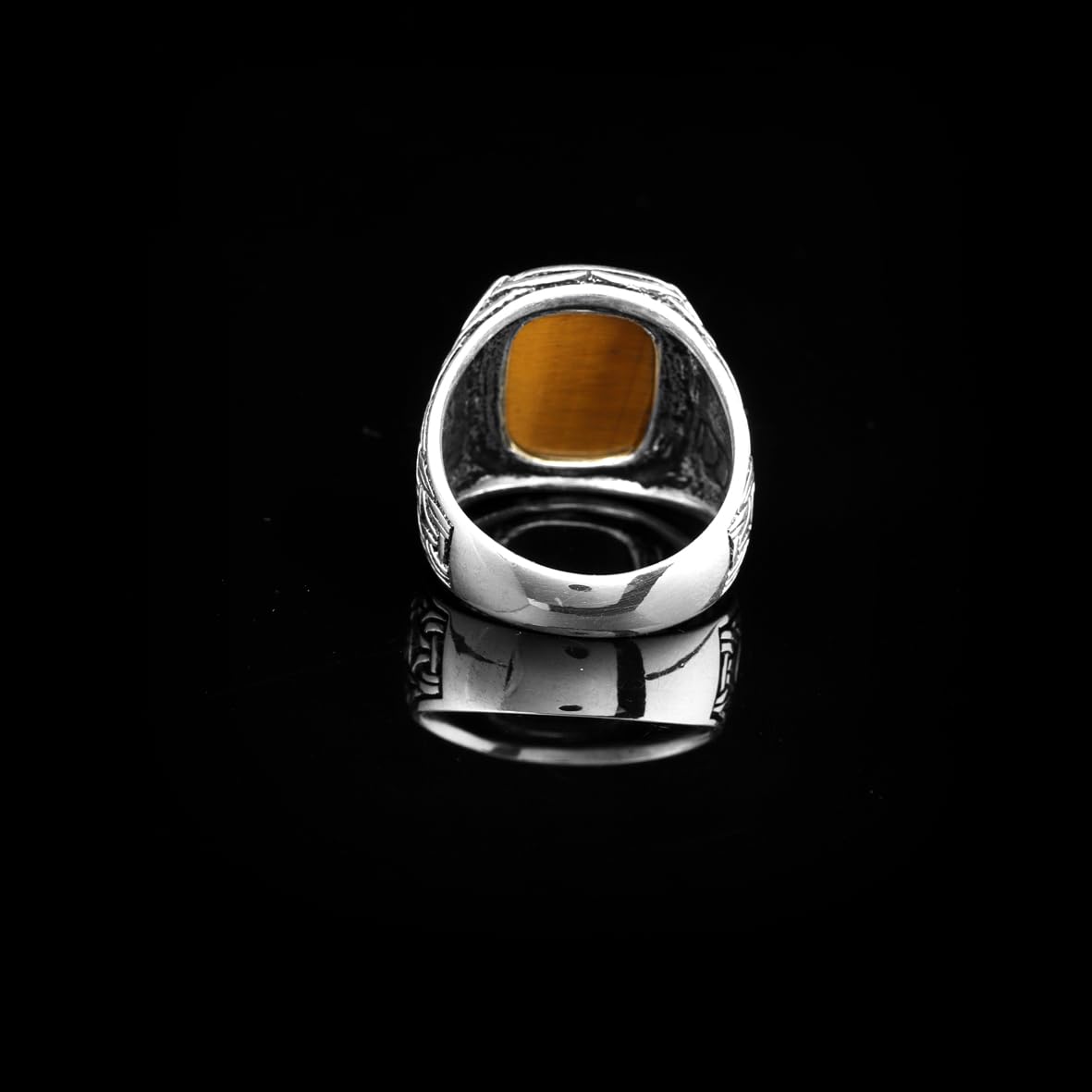 Tiger Eye Ottoman Signet Ring for Men – Vintage Sterling Silver Gemstone Engagement Ring – Handmade Custom Engraved Mens Ring with Gift Silver Polishing Cloth
