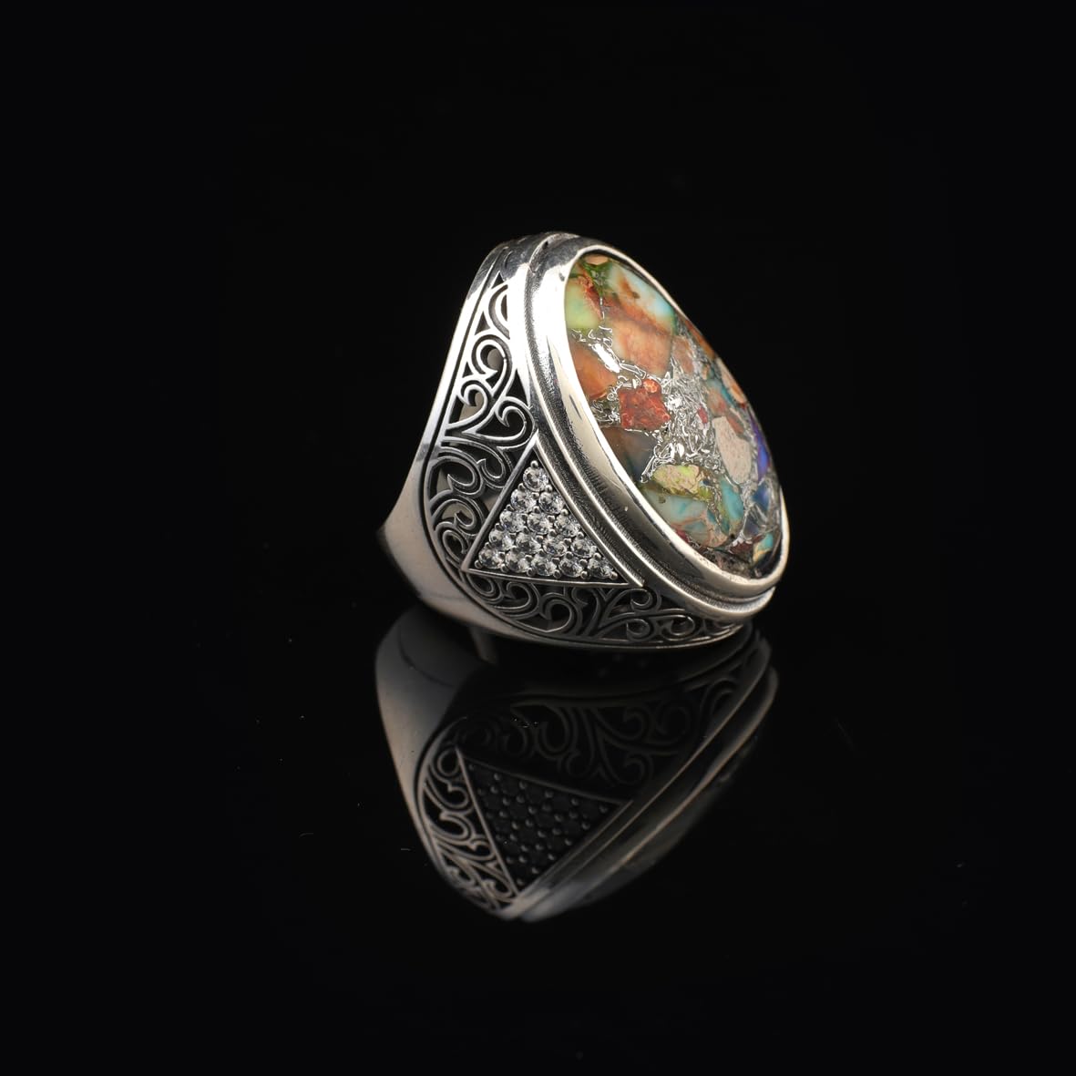 Handmade Mens Silver Rings – Chunky Turquoise Gemstone Ring
