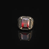 Handmade Mens Sterling Silver Garnet Ring – Ottoman Vintage Gemstone Engagement Ring with Custom Engraving & Gift Silver Polishing Cloth — image 3