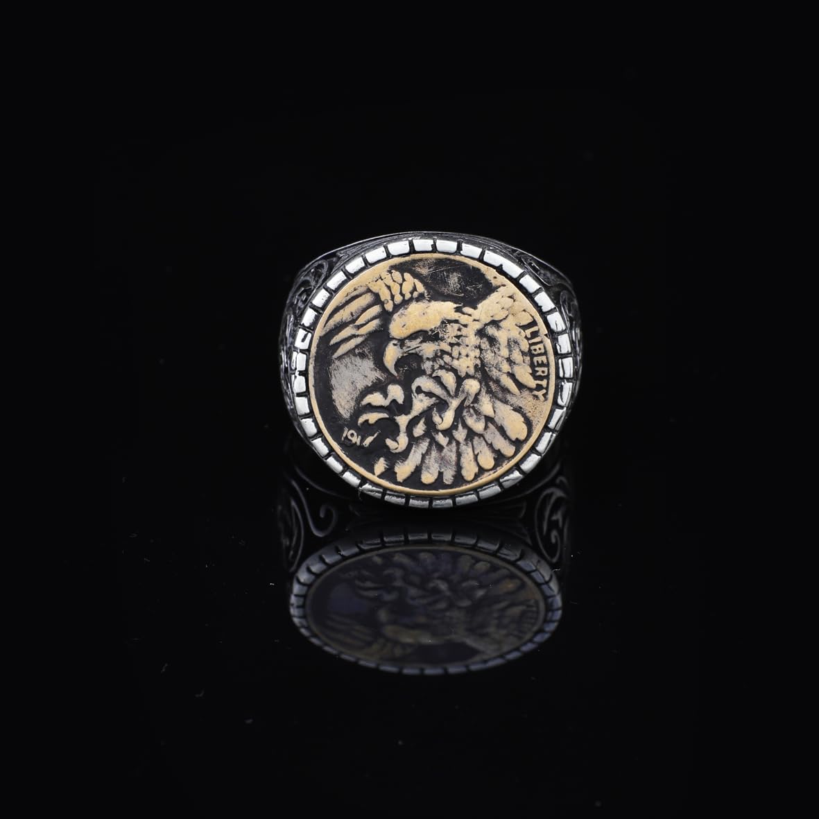 925 Sterling Silver Men's Ring - Handmade Eagle Signet Design for Bikers with Custom Animal Motif - Ring with Silver Polishing Cloth Gift
