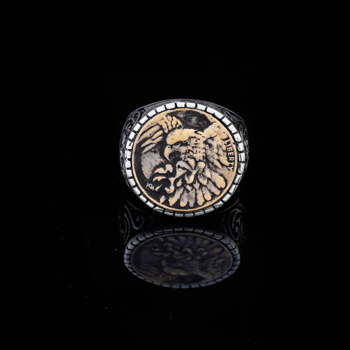 925 Sterling Silver Men's Ring - Handmade Eagle Signet Design for Bikers with Custom Animal Motif - Ring with Silver Polishing Cloth Gift