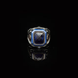 Vintage Blue Tiger Eye Ring with Eagle Design - Handmade 925 Sterling Silver Men's Gemstone Engagement Ring — image 3