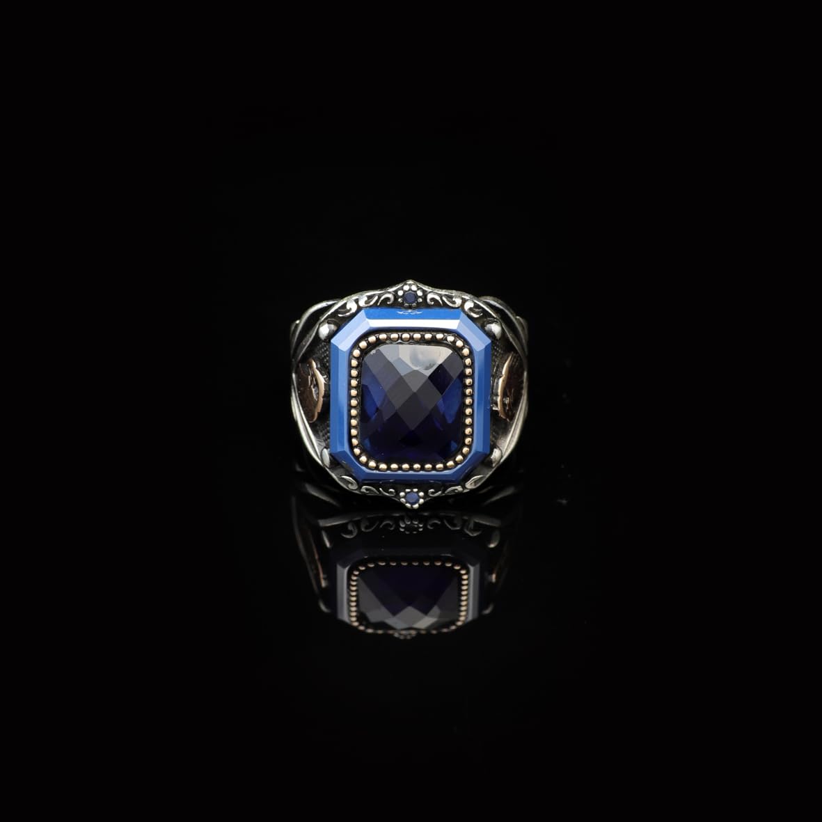 Vintage Blue Tiger Eye Ring with Eagle Design - Handmade 925 Sterling Silver Men's Gemstone Engagement Ring