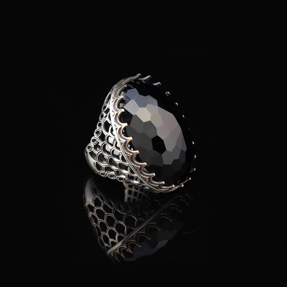 Blue Sapphire Oval Stone Large Ring -Gemstone Ottoman Men Vintage Handmade 925Sterling Silver Rings for Men with Silver Polishing Cloth Gift