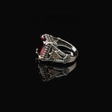 Handmade Garnet Pinky Ring - Vintage Ottoman Style Sterling Silver Ring for Men with Custom Engraving - Men's Gemstone Engagement Ring with Silver Polishing Cloth Gift — image 5