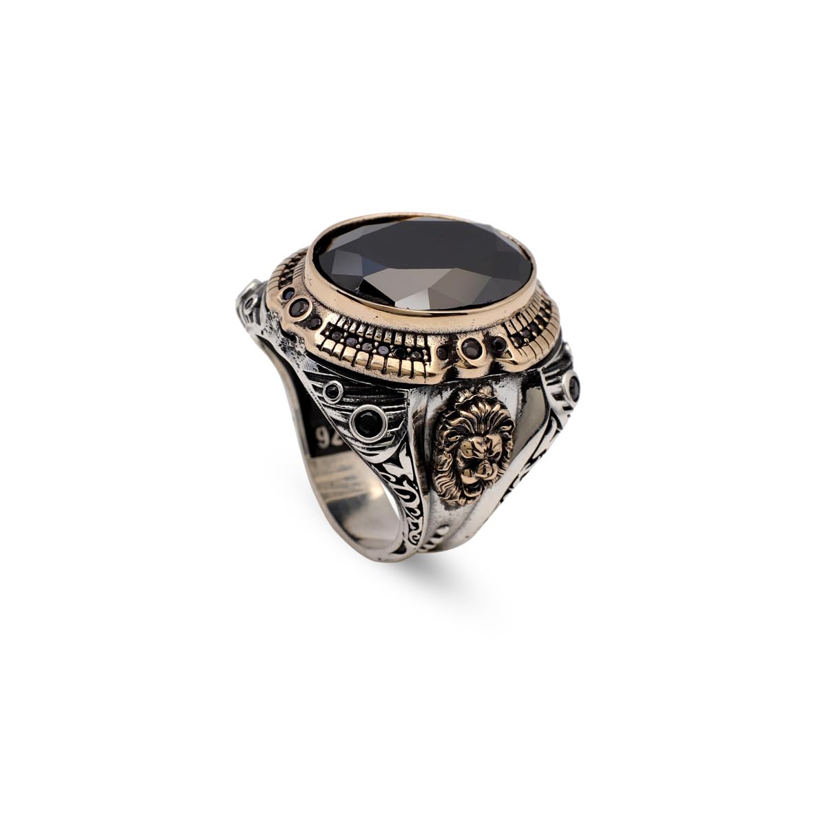 Men’s Lion Ring with Onyx Gemstone – Handmade Vintage Sterling Silver Animal Ring – Custom Engraved Engagement Signet Ring – Gift Silver Polishing Cloth Included