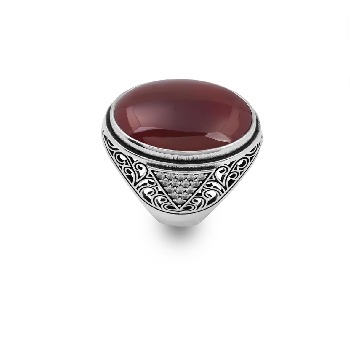 Carnelian Ring Sterling Silver for Men – Large Chunky Ottoman Gemstone Ring with Micro Sapphire – Handmade Vintage Engagement Ring with Custom Engraving
