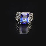 Mens Sapphire Ring – Handmade Ottoman Style Sterling Silver Gemstone Engagement Ring with Custom Engraving and Gift Silver Polishing Cloth — image 3