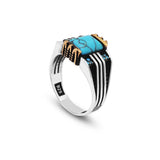 Handmade Turquoise Gemstone Square Stone Pinky Ring for Men Vintage 925 Sterling Silver — image 1