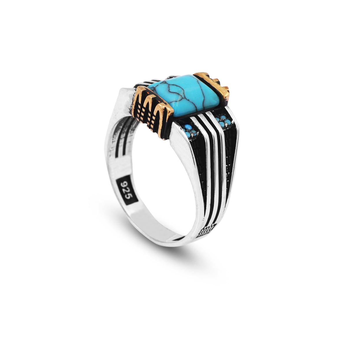 Handmade Turquoise Gemstone Square Stone Pinky Ring for Men Vintage 925 Sterling Silver