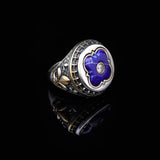 Lapis Lazuli Ring with Micro Sapphire: Vintage Handmade 925 Sterling Silver Men's Gemstone Ring with Silver Polishing Cloth Gift — image 3
