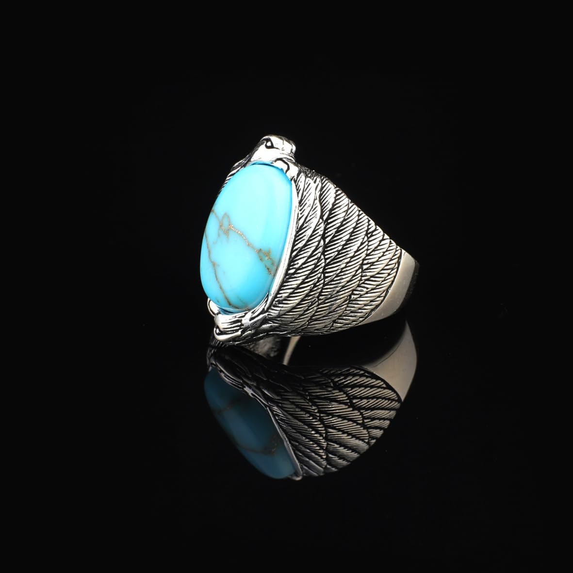 Men's Turquoise Ring in Sterling Silver with Eagle Design