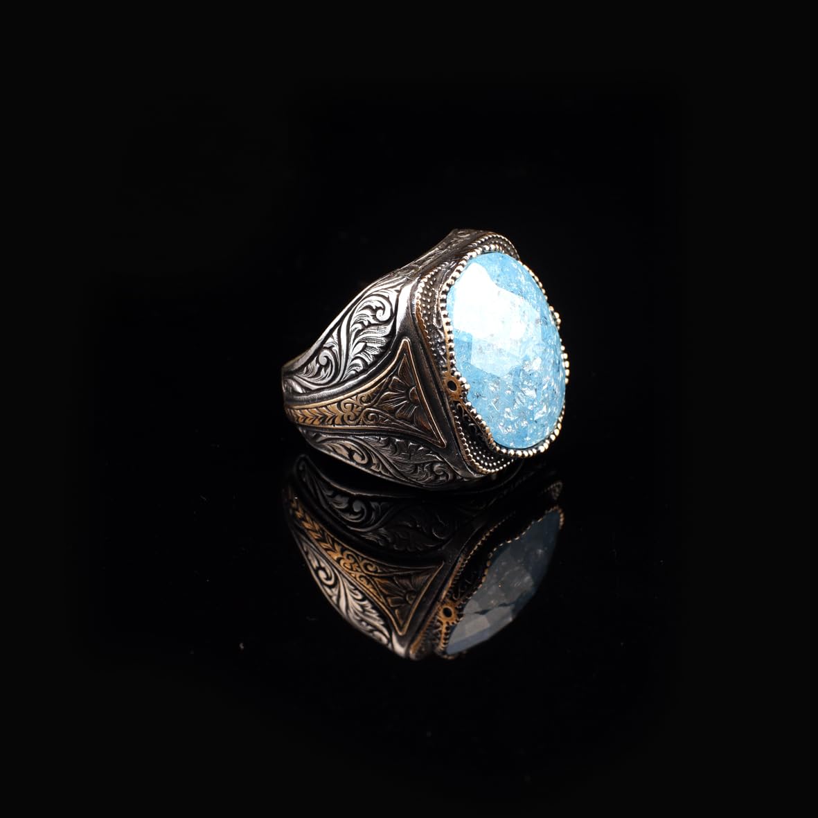 Vintage Handmade 925 Sterling Silver Men's Aquamarine Ring - Handcrafted Ring for Men - 925 Sterling Silver Rings for Men