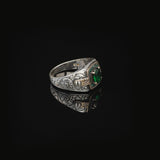 Vintage Emerald Micro Stone Ring - Men's Gemstone Engagement Ring in 925 Sterling Silver - Turkish Handmade Polished Ring with Silver Polishing Cloth Gift — image 4